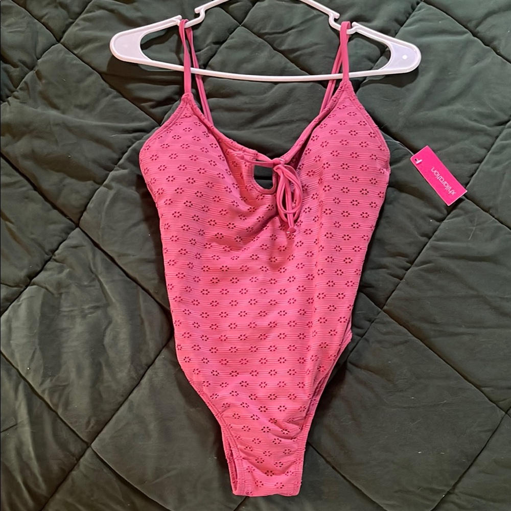 One piece eyelet swim suit with Adjustable Straps